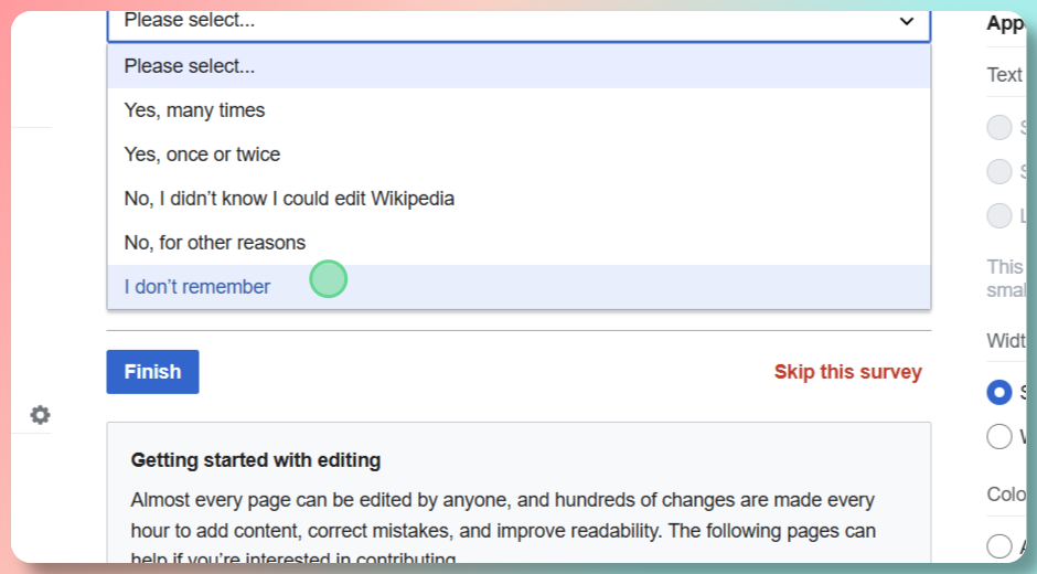 Selecting 'I don't remember' option